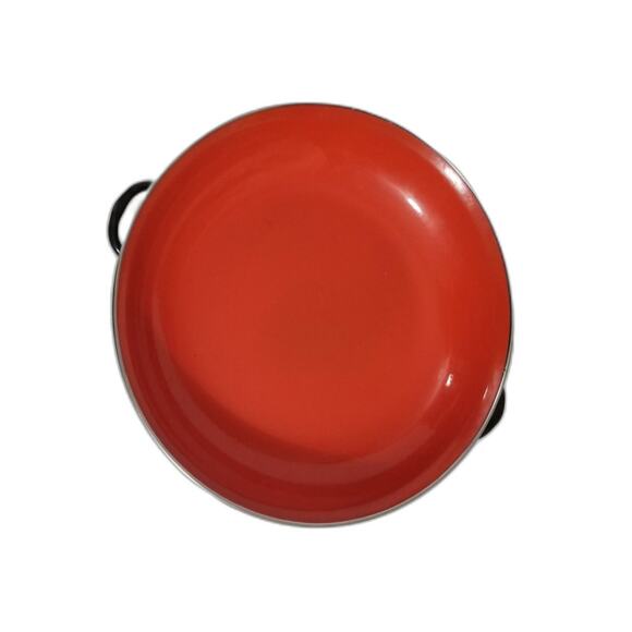 Vintage Enamelware Saute 3 Paella Nestling Pan Set Red Blue Yellow Black - Picture 4 of 9